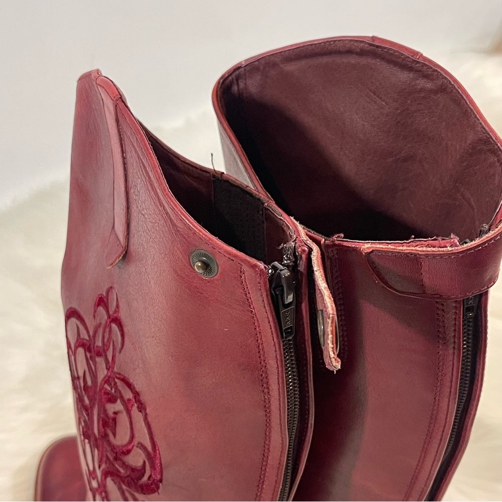 Frye Cherry Red Leather Riding Boots - Picture 11 of 13